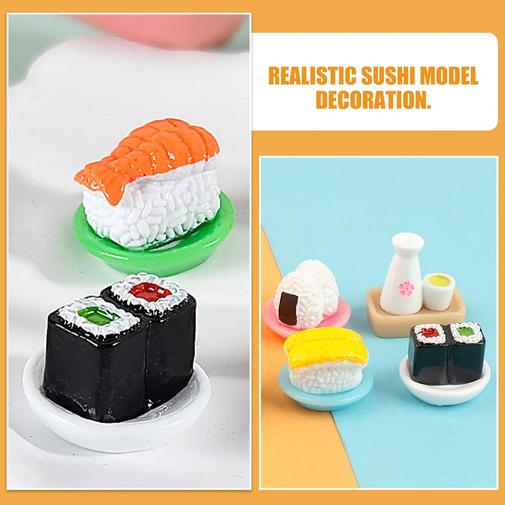 

12pcs Lifelike Desktop Resin Ornaments Mini Sushi Miniature Display Food Mini Sushi Educational Montessori