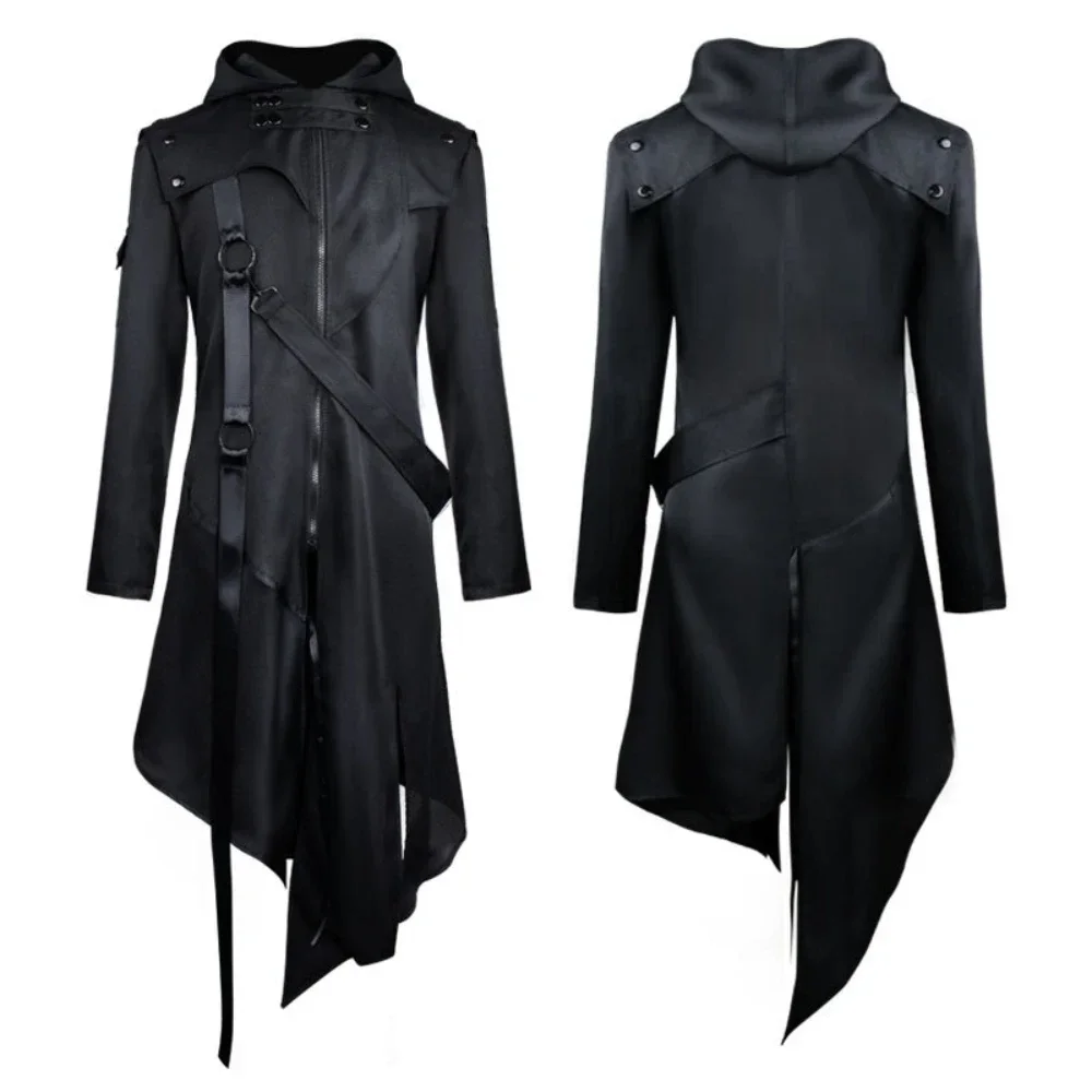 

Medieval Retro Victorian Gothic Trench Cosplay Costume Men Coat Steampunk Long Black Jacket Hoodies Overcoat Uniform Halloween