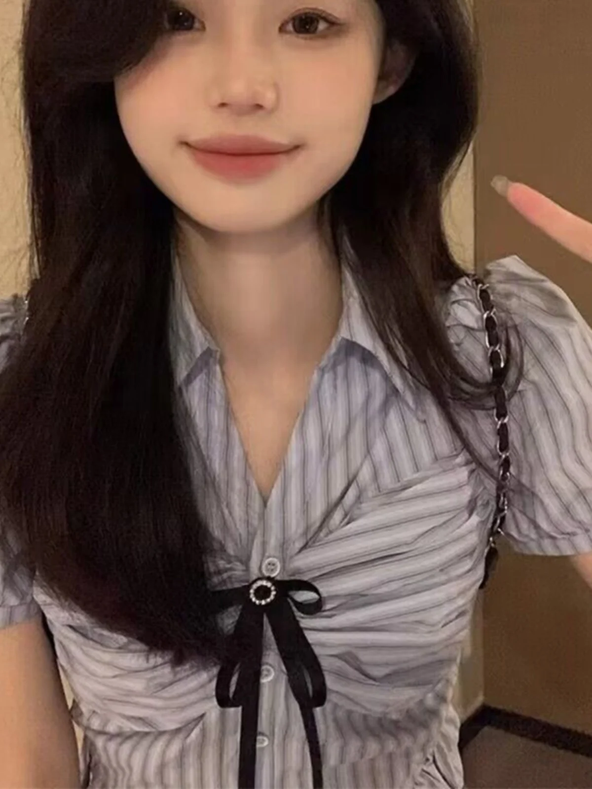 Rayas azules ort Sve irt Diseño de mujer Sensation Verano American College Sle Top ort Falda plisada Conjunto Coreano S...