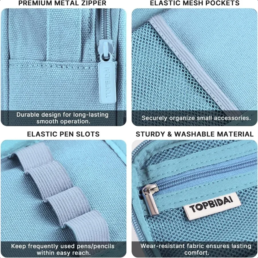 حقيبة مقلمة كبيرة للفتيات والأولاد ذات سعة كبيرة من القماش حقيبة أقلام رصاص للمكتب والكلية والمدرسة متعددة الأقسام وسحاب أدوات مكتبية