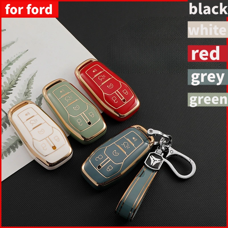 Soft TPU Car Key Cover Case for Ford Fusion Mondeo Mustang F-150 Explorer Edge 2015 2016 2017 2018 5 Button Remote Shell Protect