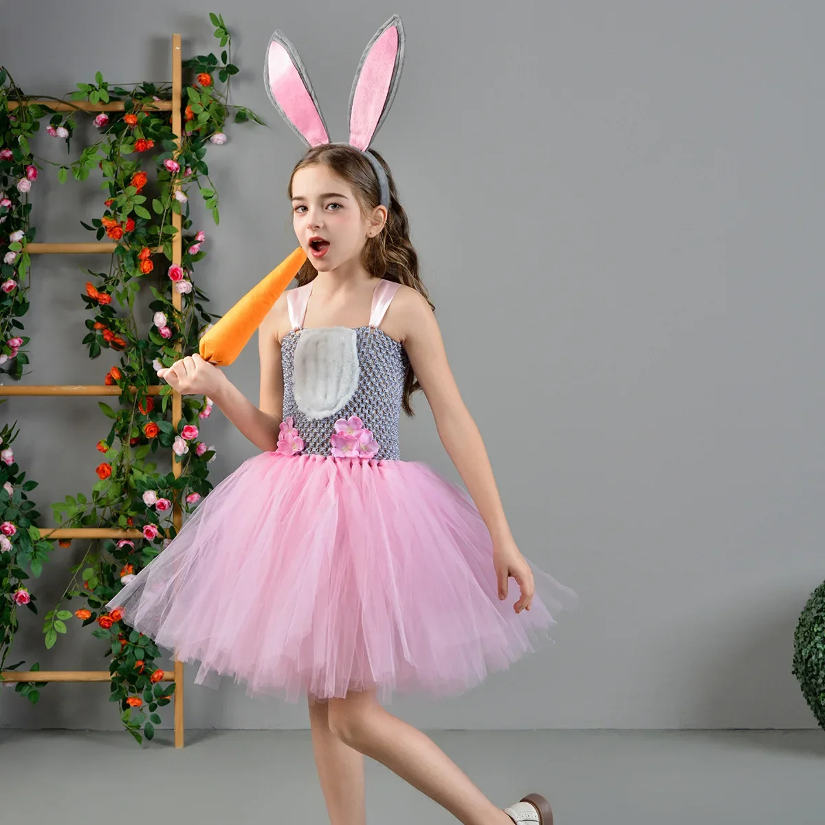 

Girls Pink Easter Bunny Costume Cute Animal Rabbit Tutu Dress Up Clothes Toddler Girl Halloween Birthday Party Tulle Dress