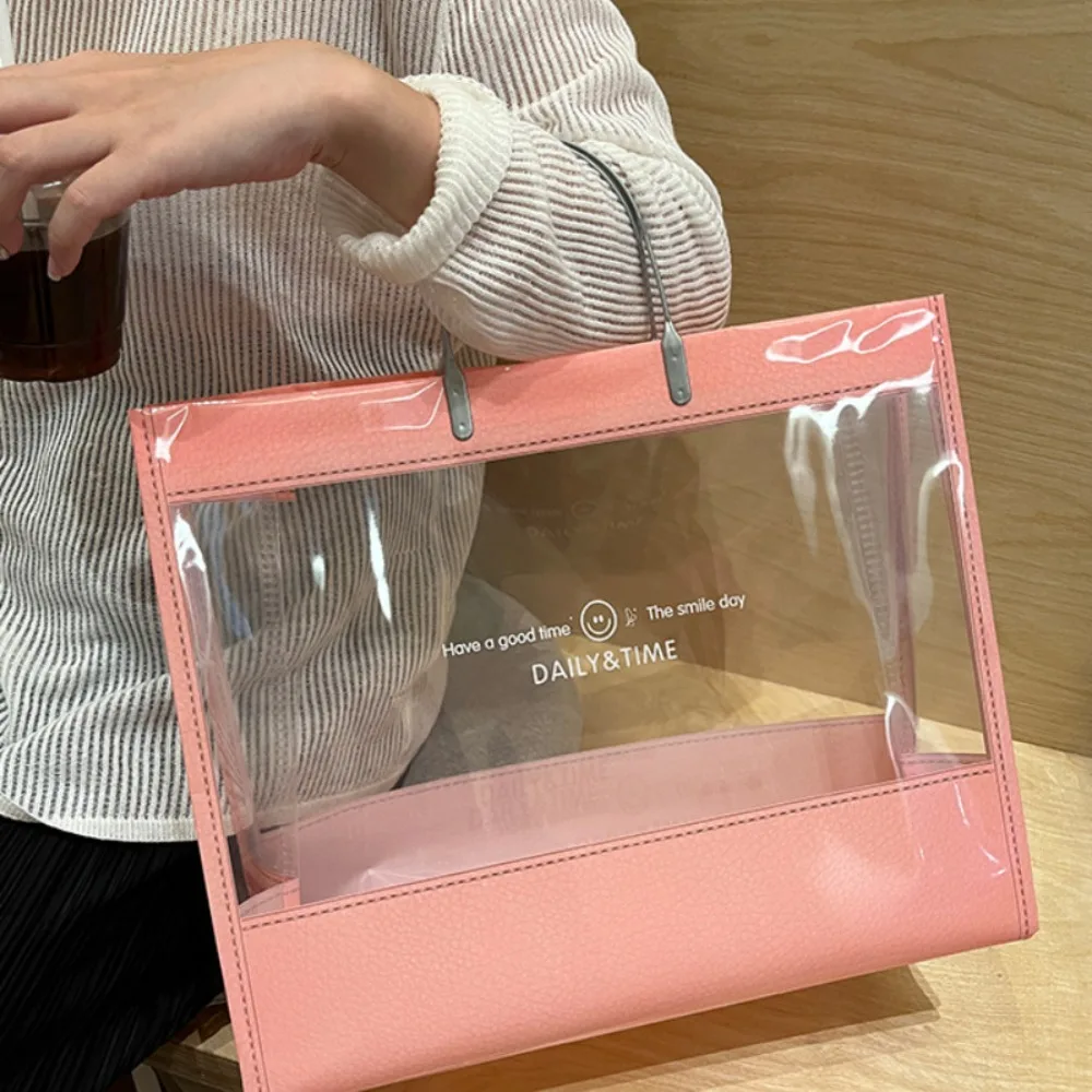 PVC Transparent Handbag Shoulder Bag Large Capacity Shopping Tote Bag Travel Beach Bag Waterproof Swimming Storage Bag Gift Bag