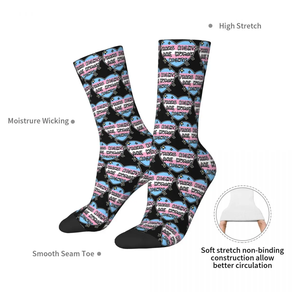 Trans Rights Are Human Rights Socks Harajuku Super Soft Stockings All Season Long Socks Accessories for Unisex Christmas Gifts