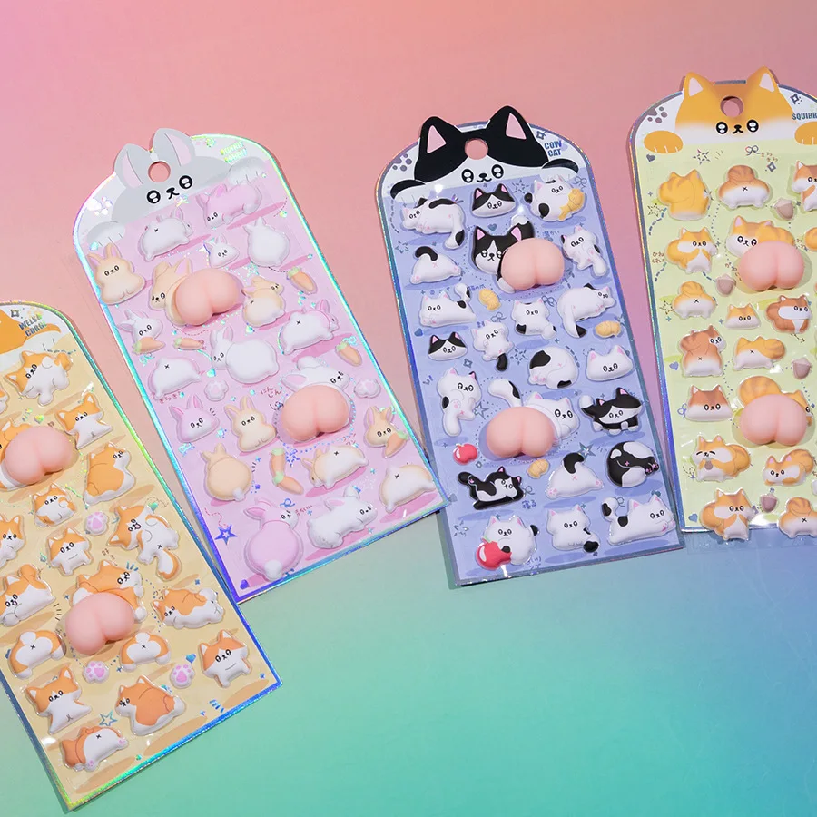 

Cute dog Cat Stickers Cartoon Thick Foam 3d Stickers for students Phone Case DIY Decoration