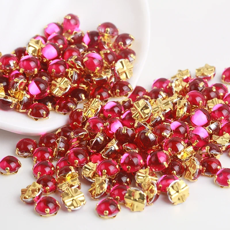 New!Mix Jelly Color Round Sewing Pearl Beads Flat back Gold Base Sew On Rhinestone Pearl For DIY Clothing Wedding Decoration