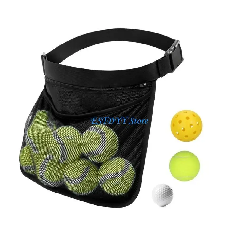 

G6DE Tennis Ball Holder Training Waist Adjustable Mesh Bag Pickleball Ball Storage Bag Tennis Balls Holding Accessory