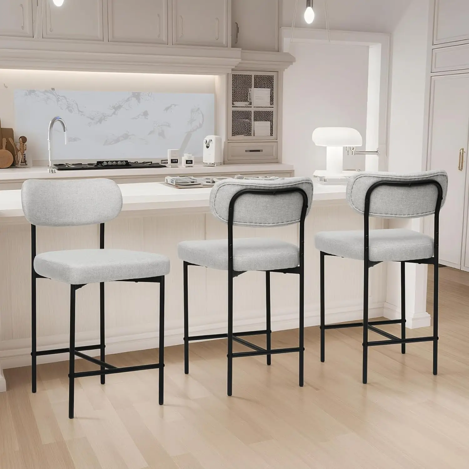 

Набор из 3 барных стульев 24 дюйма, тканевые, с высокой спинкой, современные, с металлическим основанием, на заказ