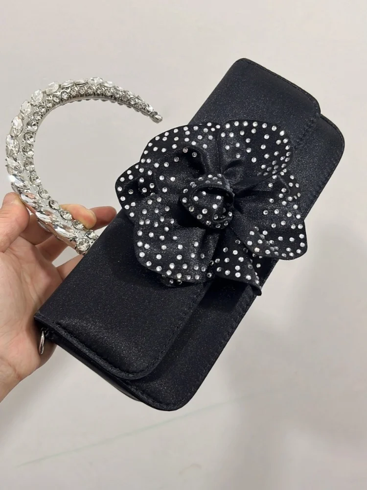 النمط الفرنسي سوبر تألق حجر الراين مساء حقائب يد المرأة حقيبة يد حريرية زهرة ديكو محفظة حفل زفاف #3