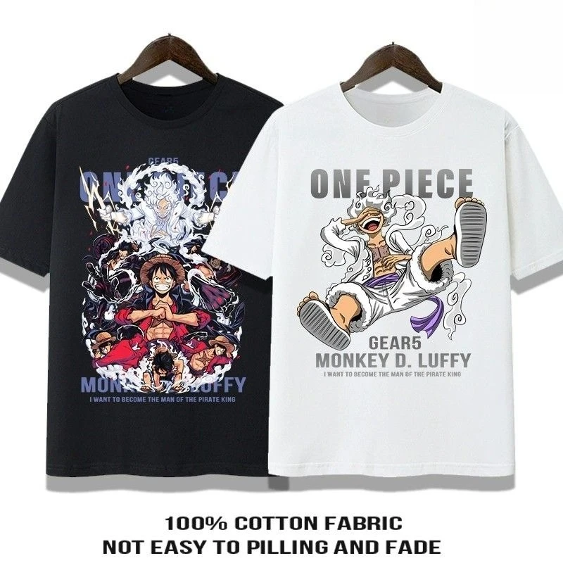 

One Piece Peripheral Clothing for Men and Women One Piece Nika Luffy Fifth Gear Zoro Trendy Loose Short-sleeved T-shirts