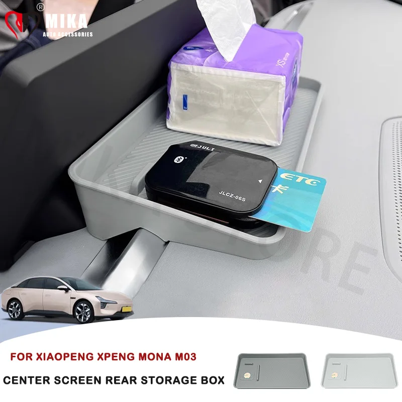 Car Storage Box For XPENG MONA M03 Center Screen Rear Organizer Tissue Paper Holder ETC Device Stand Interior Accessories