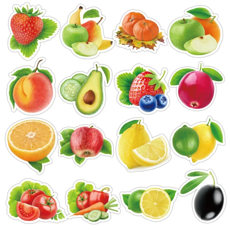 50Pcs Simulation Exquisite Cartoon Fresh Fruits Vegetables Stickers For Kitchen Bakery Cup Dish Refrigerator Education Toy