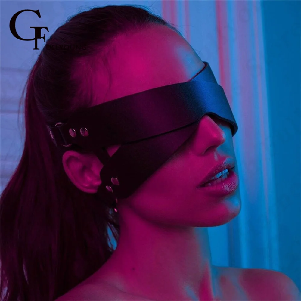 PU Fetish Masquerade costumi esotici Bondage in pelle maschera gotica Sleep Eyeshade Sexy Lingeire Blindfold coppia per donna Edgy