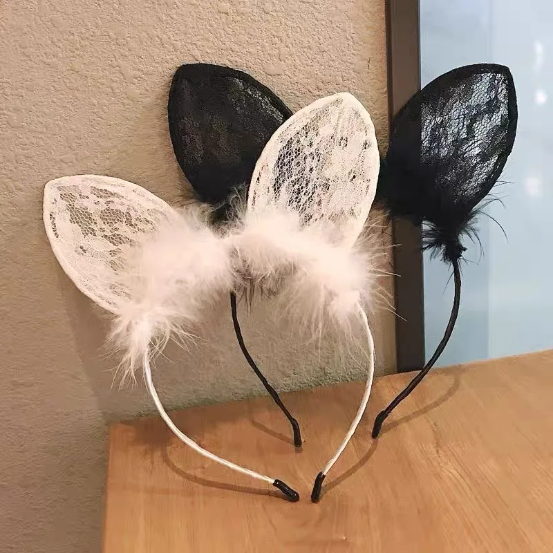 Black sexy cute Cat\'s ears (Steamed cat-ear shaped bread) hair hoop female hair clip headdress new rabbit ear headband