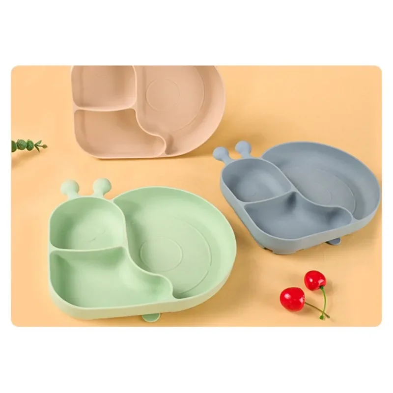 Cartoon Animal Silicone Divided Plate , Suction Base Food Tray with 3 Compartments, Shockproof Easy-Clean Feeding Tray