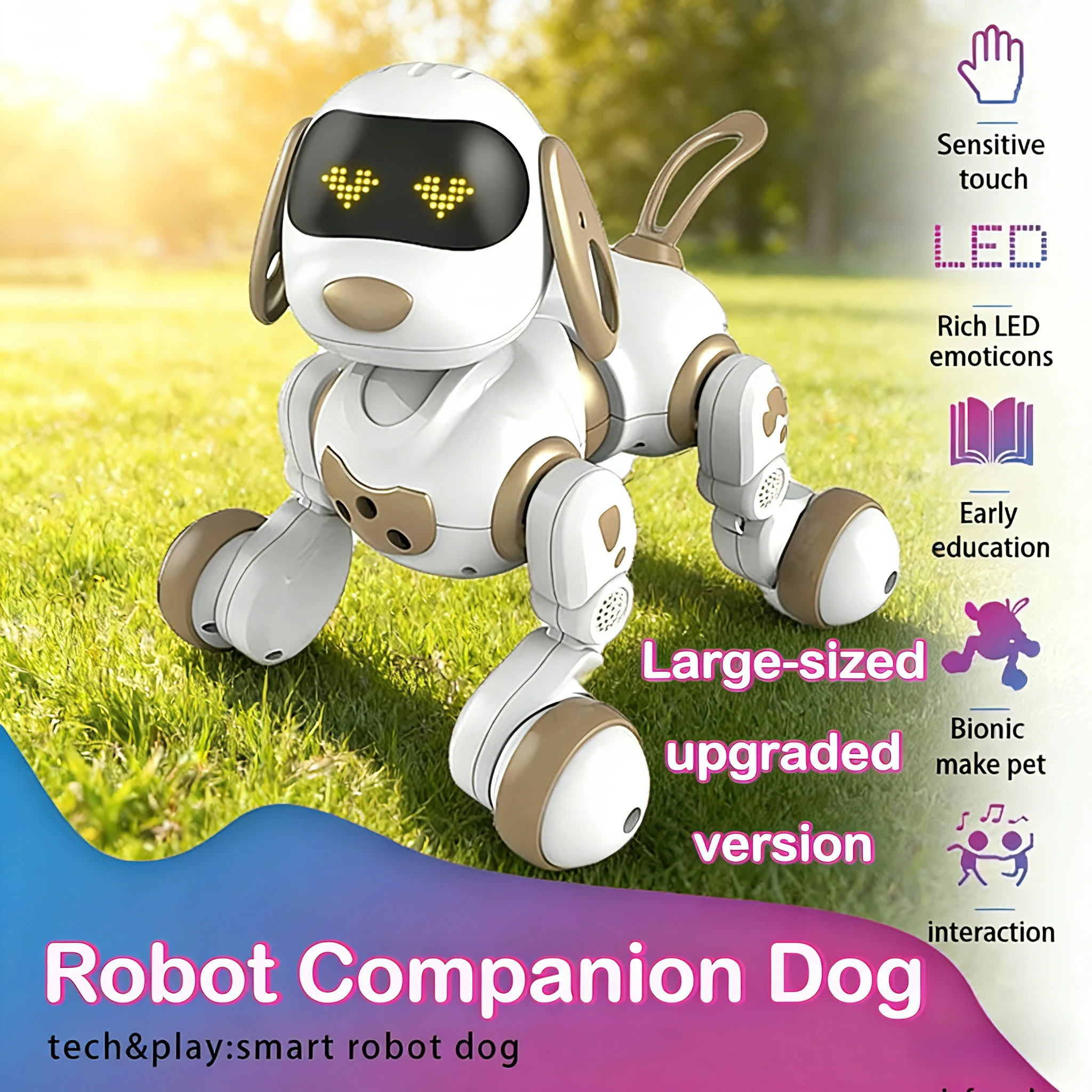 Uroczy robot pies, sterowany głosem, z czujnikami dotykowymi, muzyką i piosenkami, odpowiedni dla chłopców, dziewczynek i zabawka dla dzieci, dla przyjaciół dziecka.