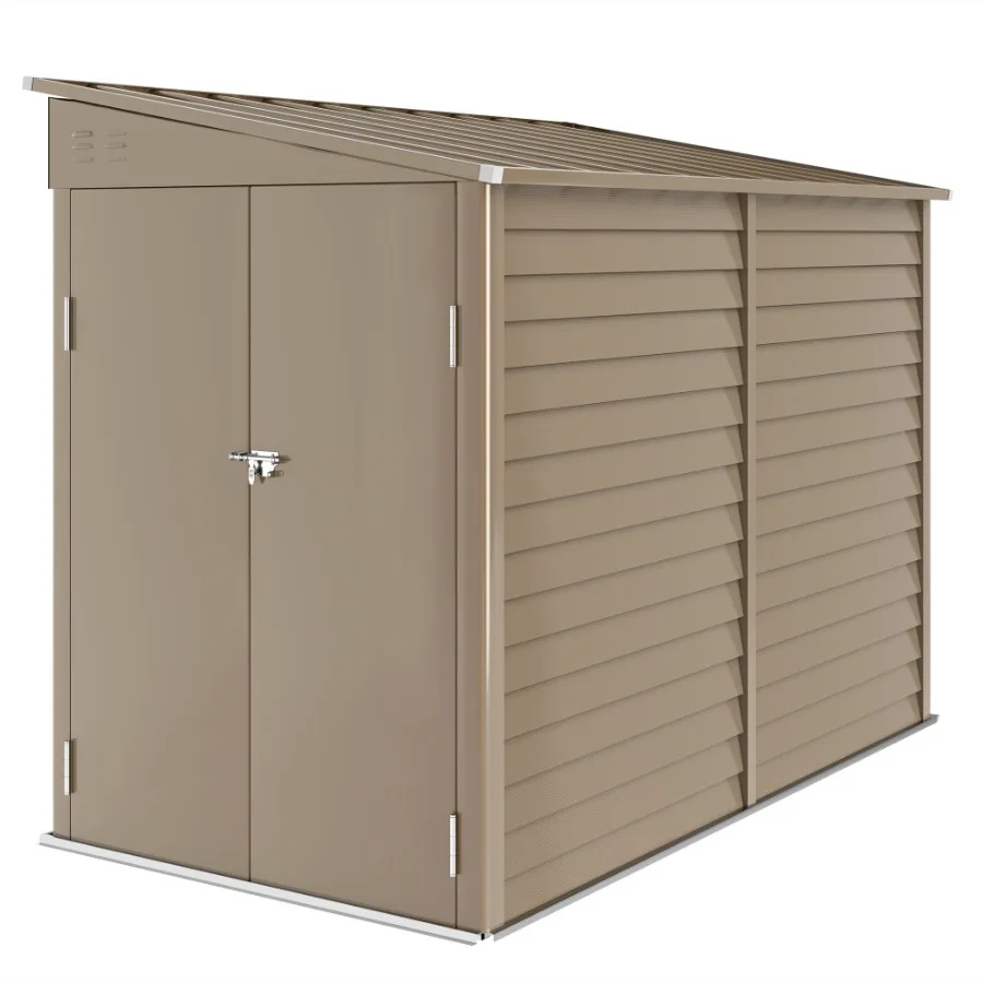 

4.6' x 9' Outdoor Storage Shed Lean to Garden Shed with Foundation Kit Lockable Doors and Gloves for Patio Lawn Brown