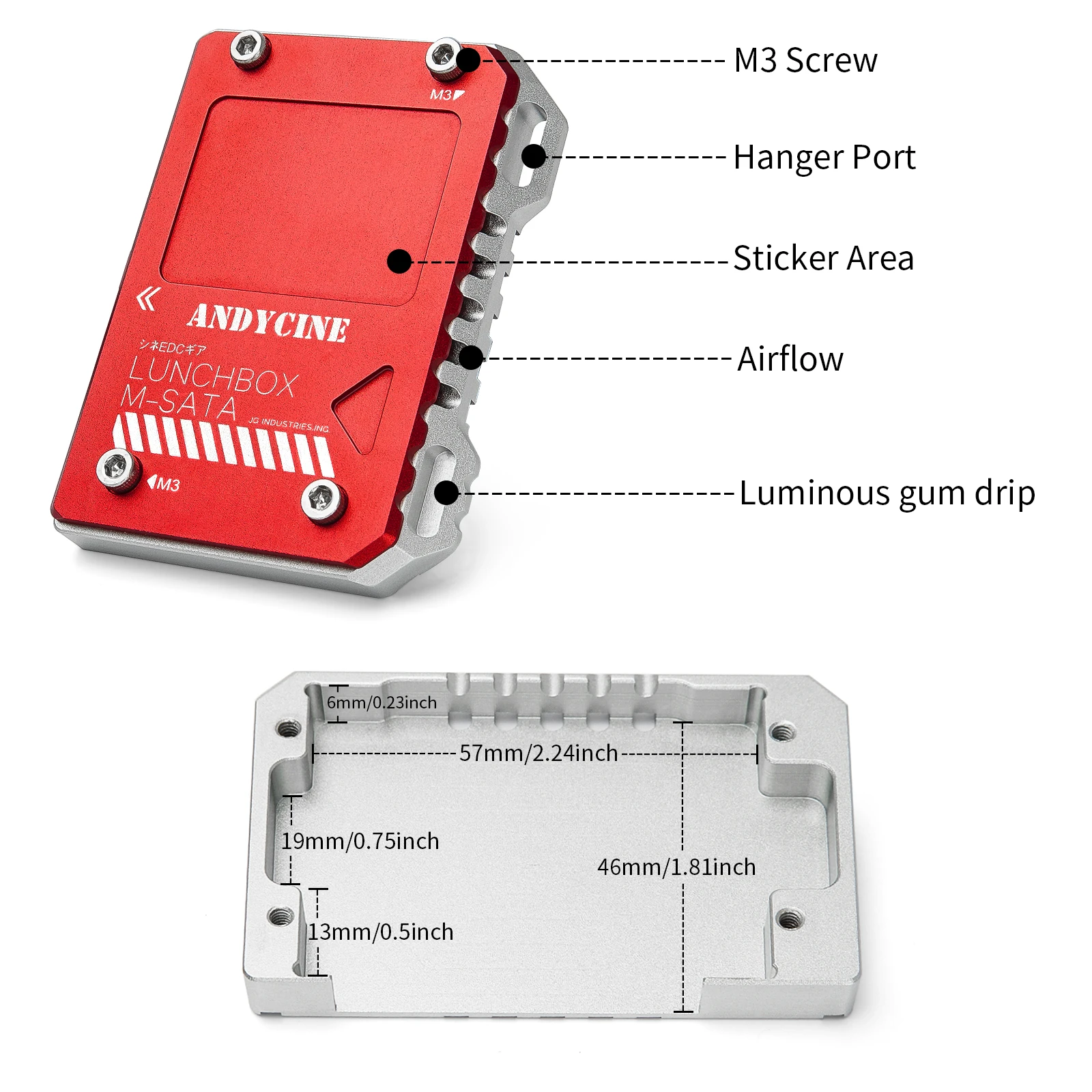 Andycine Lunchbox Heat Dissipation Hard Disk Enclosure Box mSATS to SATA Aluminum Alloy for Atomos Ninja V SSD Case