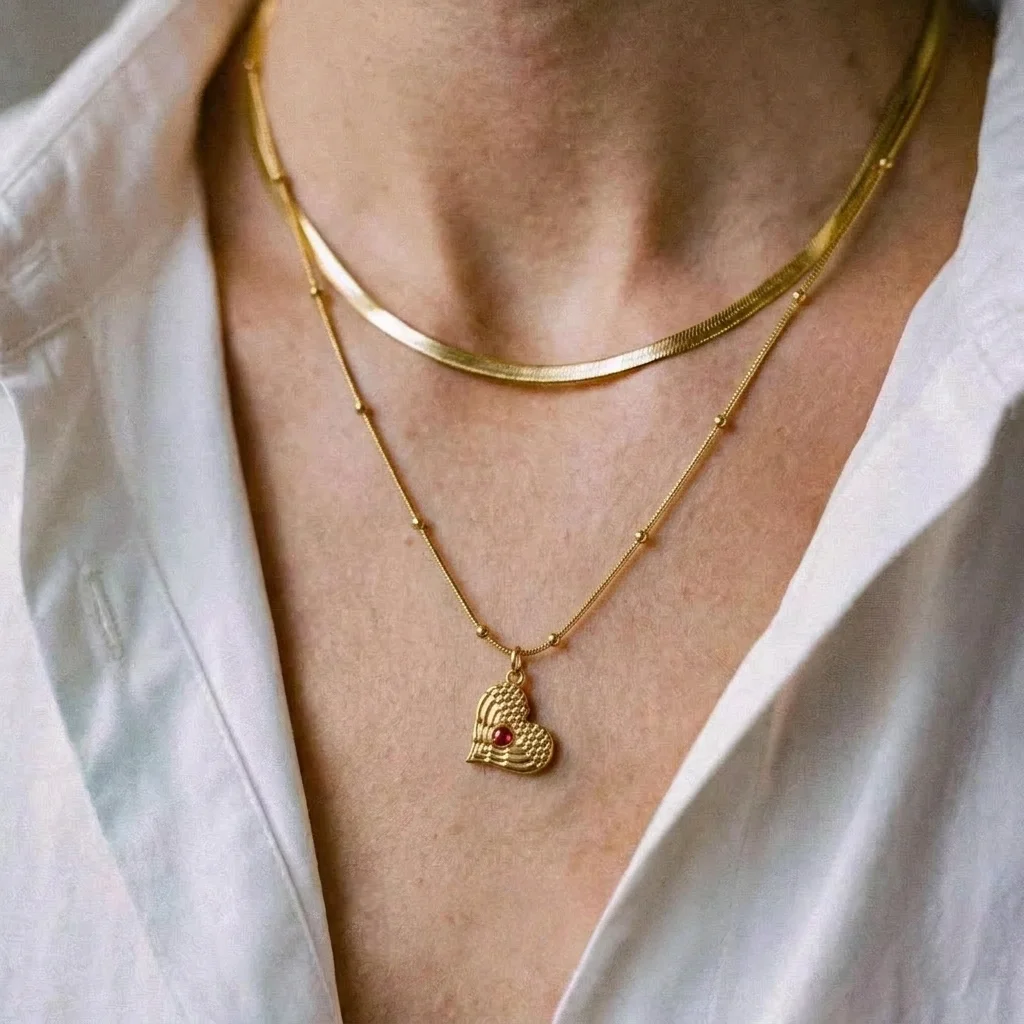 

Vintage Temperament Gold Heart Pendant Stainless Steel Fashion Necklace for Women Cute Romantic Charm High Quality Jewelry