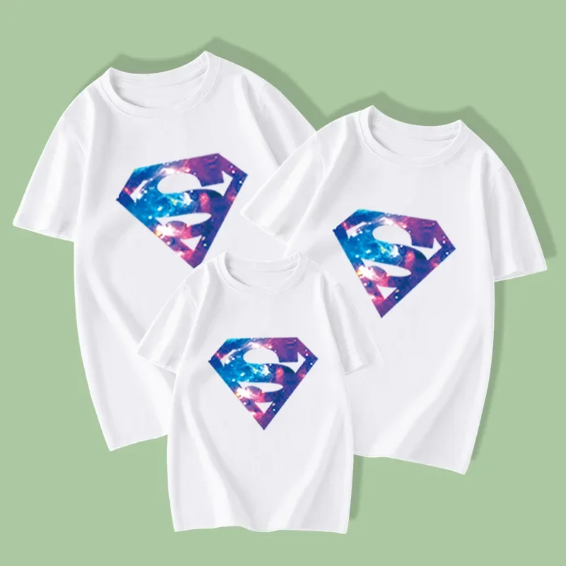 Disney Superman T Shirt Childern Summer Print Sweet Style Soft Girl Aesthetic Family Matching Clothes Mom and Daughter Equal