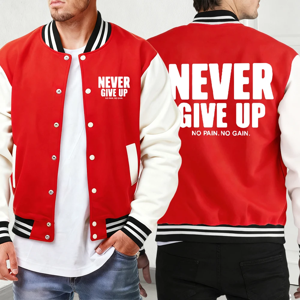 

Никогда не сдавайся, нет боли, не сбываются, с принтом, Veste, мужские куртки на мягких пуговицах, базовая винтажная одежда, модная уличная бейсбольная форма