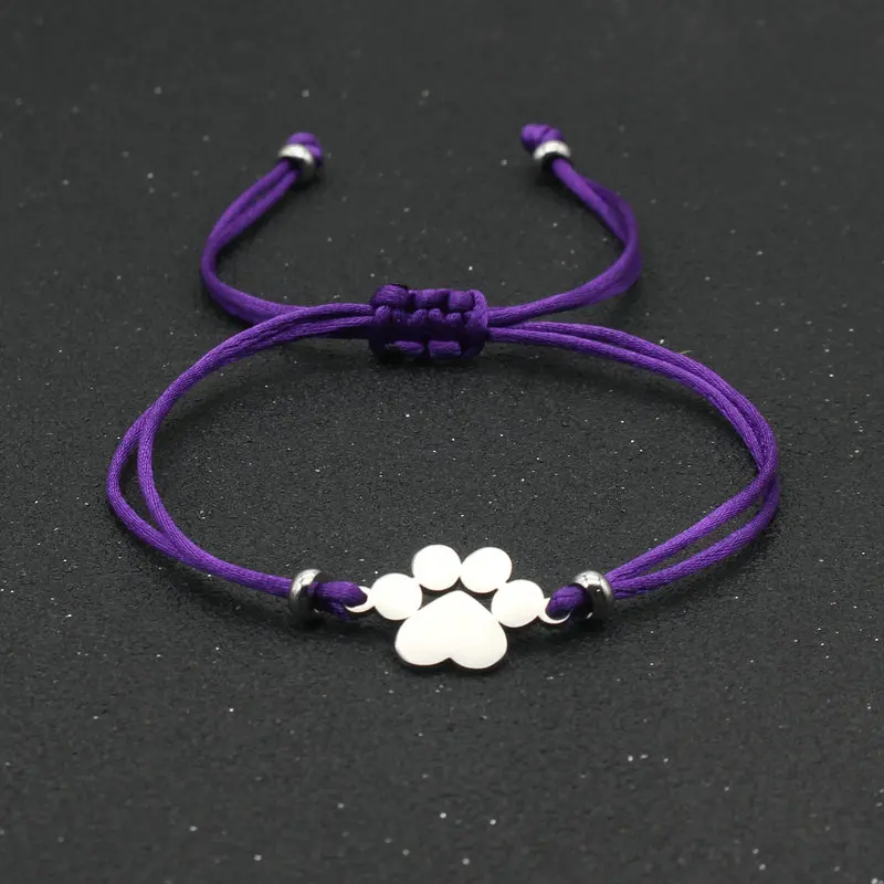 Cute Stainless Steel Bear Claw Charm Bracelet Couple Handmade Adjustable Lucky Red Thread Rope Bracelets for Women Men Jewelry