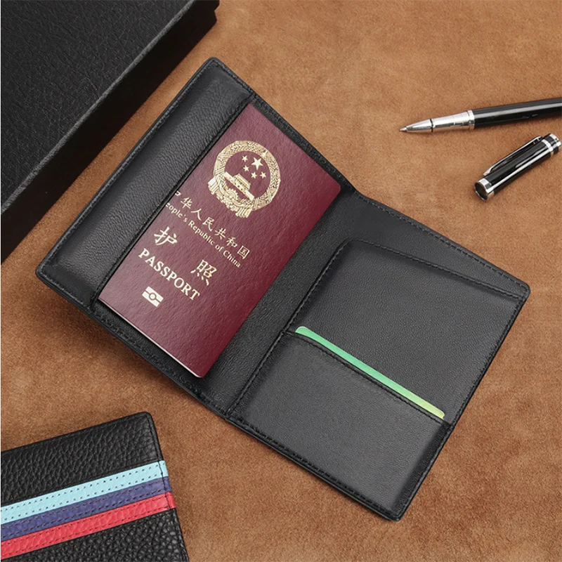 Genuine Leather Mens Passport Holder for Travel Accessories Passport Wallet Sheepskin Cards Holder Wallet