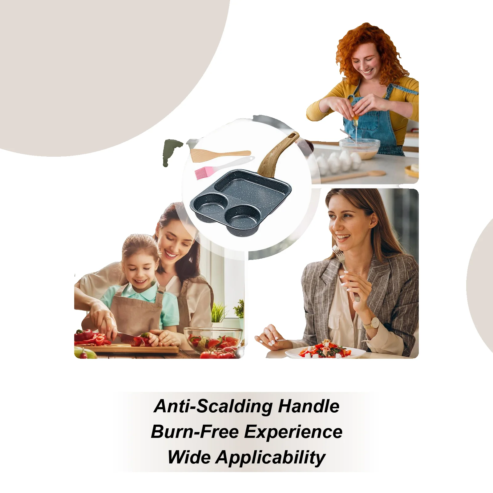 

Egg Pan 3 Section Non Stick Omelette Pan With Spatula And Brush Heat-Resistant Handle Skillet For Omelette Bacon Meal