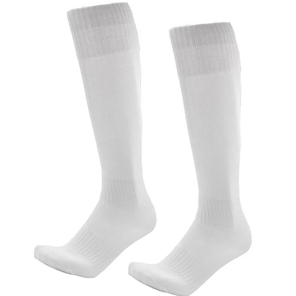 Unisex Sports Mens Boys Football Soccer Plain Long Socks Over Sock (White)