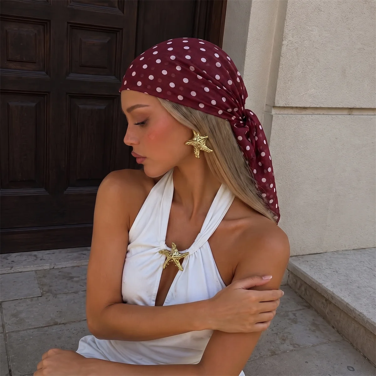 Fashion Multi‑Use Polka Dot Long Muslim Headscarf Soft Airy Shawl Wrap Vintage Dot Pattern Hijab Scarf Elegant Hair Head Cover