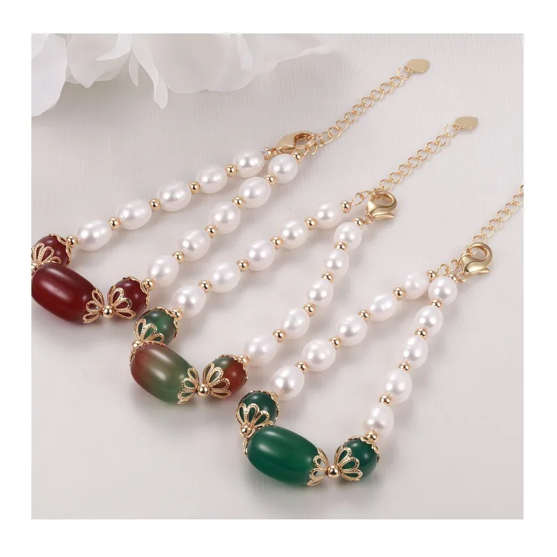 

Pearl Jewelry Agate Light Luxury Handmade Niche Design High-end Bracelet Real Pearl Bracelet Women