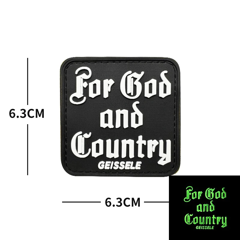 For God and Country patches hook luminous PVC Badges Reflective Tactical Patch For Clothing Bag DIY Accessories