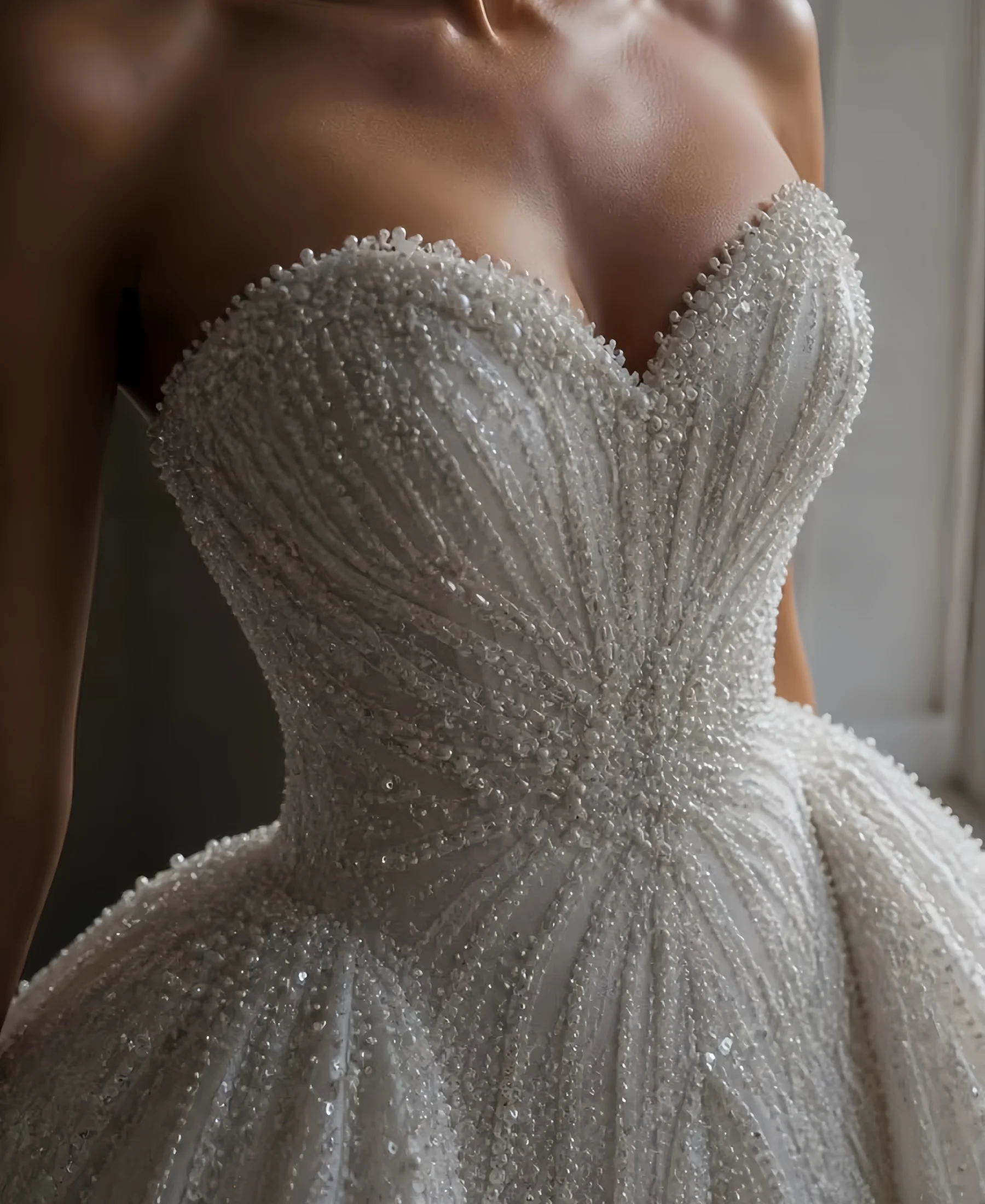 Luxury Pearls Beading Sweetheart Ball Gown WeddingDress Sleeveless Princess Bride Gown High Customization Vestido De Noiva