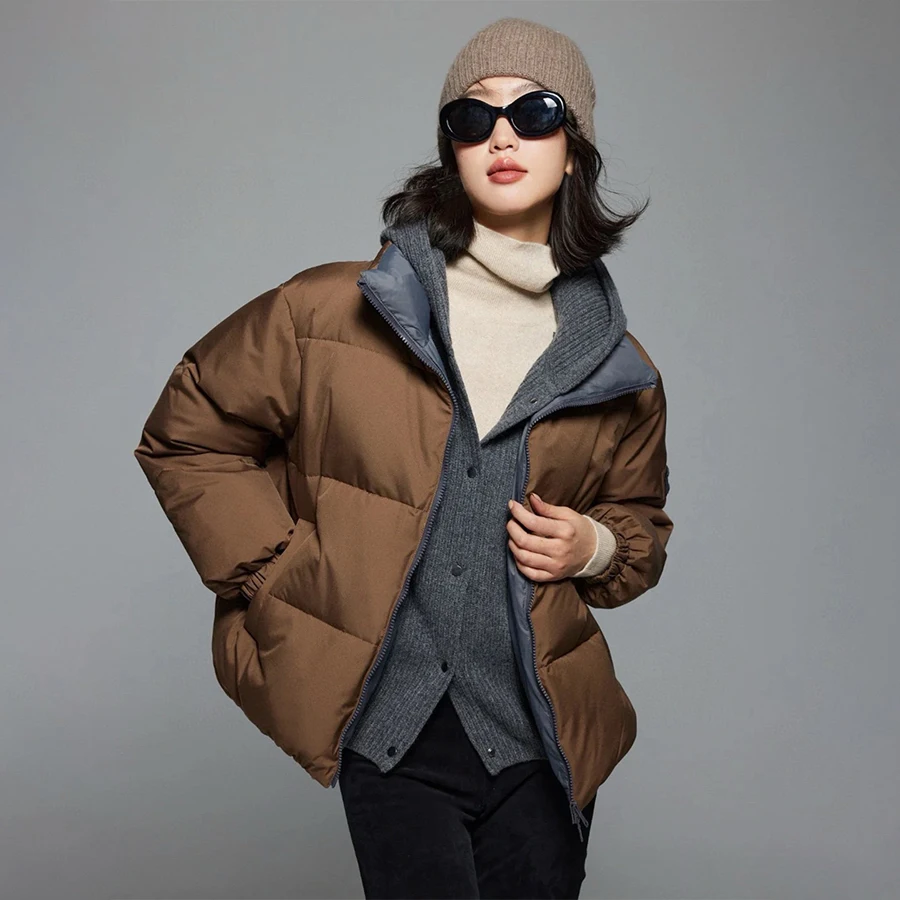 NIGO Women's Winter Patchwork Wool Hooded Solid Color Long Sleeve Puffer Down Jacket Ngvp #nigo9592