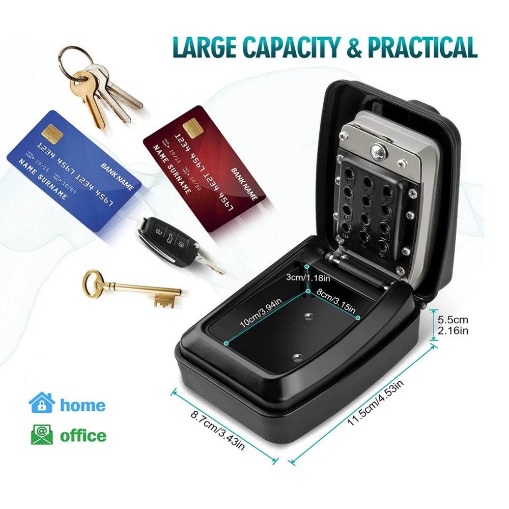 Imagem -03 - Caixa de Armazenamento de Chave de Parede com Código Mecânico de 12 Dígitos Impermeável Anti-roubo Metal Shell Pode Ser Fixo e Pendurado Seguro