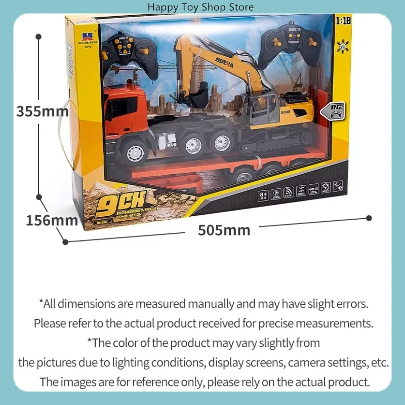 Alloy RC Flatbed Trailer Excavator Set Remote Control Engineering Truck Alloy Engineer Vehicle Huina 1319 1318 1/18 9 CH Semi