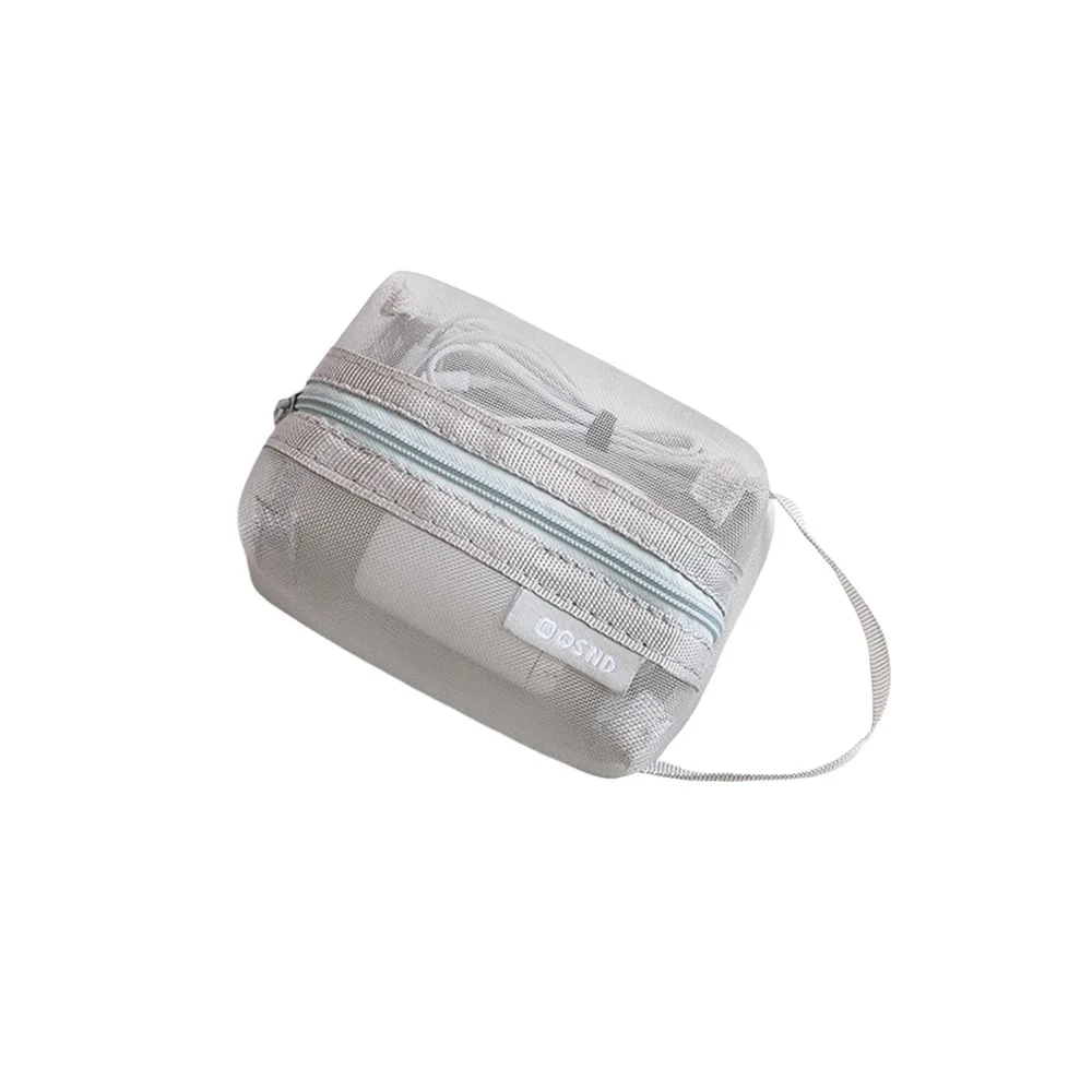 Nylon Transparent Storage Bag Square Breathable Mini Zipper Coin Purse Lightweight Charging Cables Storage Office Organization