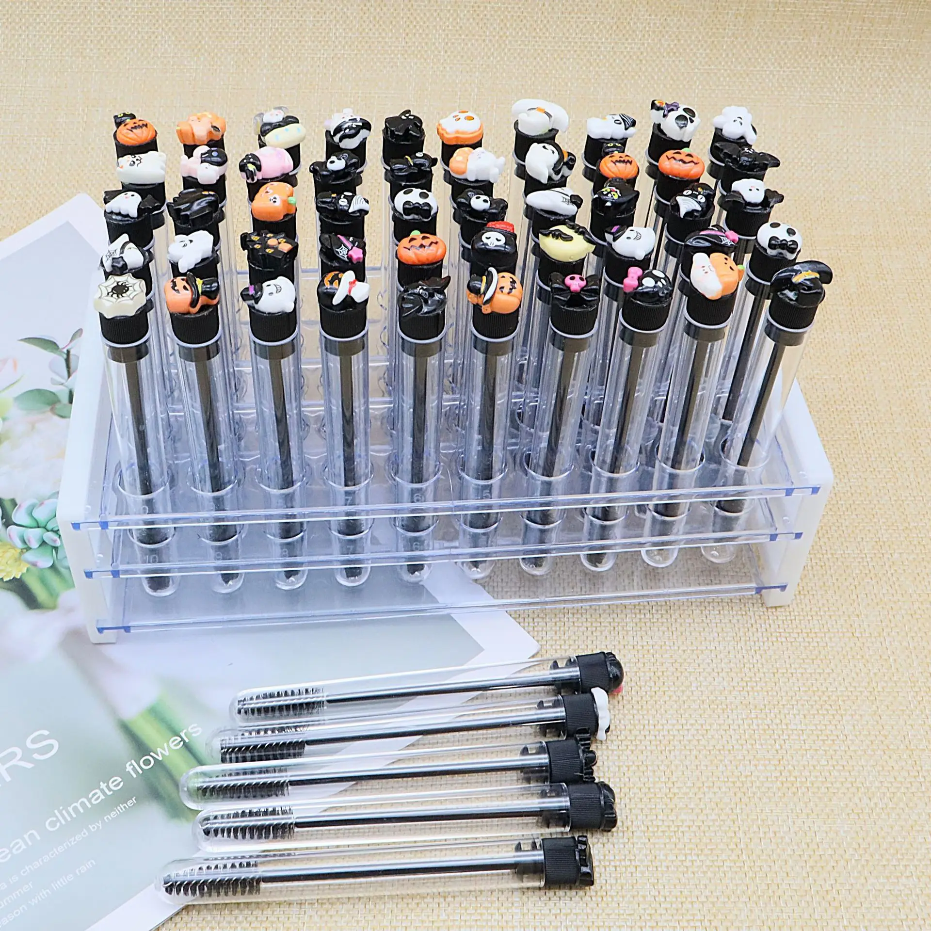 Wholesale Customized Private Label Christmas Halloween brush with tube Cleanser Spoolie Diamond Nylon Brush Lash Wands with Tube