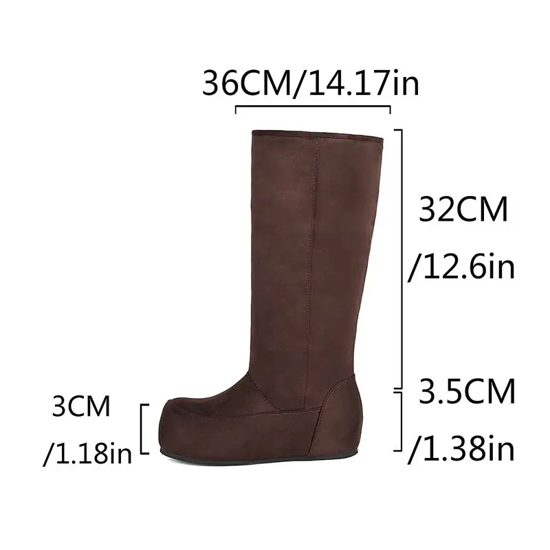 SIMLOVEYO Ladies Mid Calf Boots Round Toe 35mm Raised Heel Warm Fleece Plus Size 45 46 47 48 Casual Daily Botas Winter Comfort