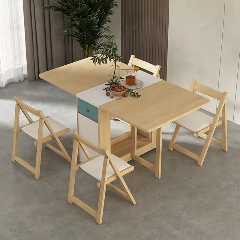 Foldable Dining Table for Small Household,Movable Combination Set,Save Space,1.4mTable With 0,2,4,6 Chairs