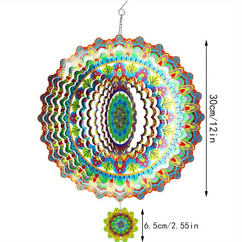 CIFBUY 3D Mandala Wind Chime Metal Spinner with 360 Rotating Hook Vibrant Hanging Ornament for Garden Patio Outdoor Indoor Home