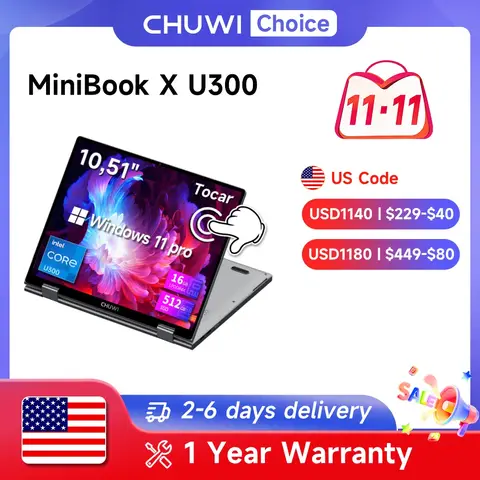 Laptop 2-in-1 Touch CHUWI MiniBook X Touch Screen Tablet Laptop 2-in-1 Intel U300 16GB LPDDR4X 512G SSD 10.51'' 2K FHD Notebook WiFi6 Windows 11 Convenient Office Computer