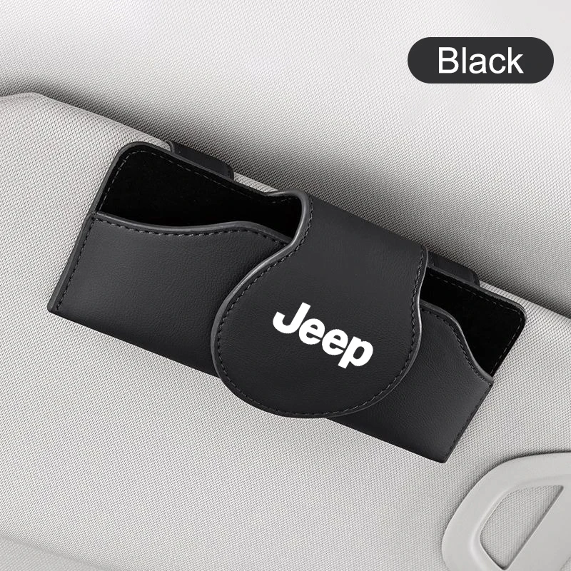 Custodia per occhiali da auto in pelle custodia per occhiali da sole Clip per Jeep Renegade Wrangler JL JK Gladiator Grand Cherokee Compass