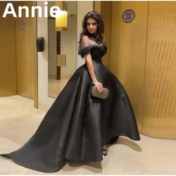 Annie elegant satin Prom Dress Vestidos De Noche black lace corset floor length Evening Dress Formal occasions Party Dress