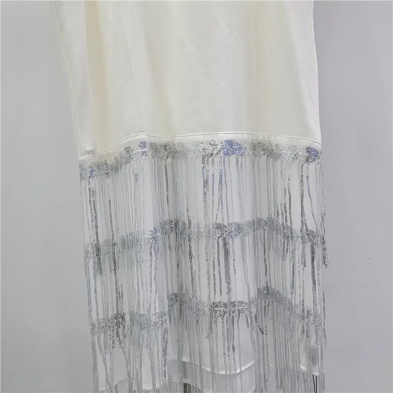 HKSH 春夏新作 レディース ワンピース Oネック 半袖 立体フリル スパンコール タッセル シック オーバーサイズ ワンピース HK16777