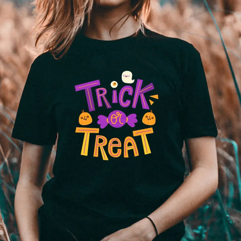 Halloween Trick or Treat Tshirt Pumpkin Coffee Latte Drink Cup Spice T-shirt  Girl Y2K Harajuku Tee Tops Female Sreewear Clothes