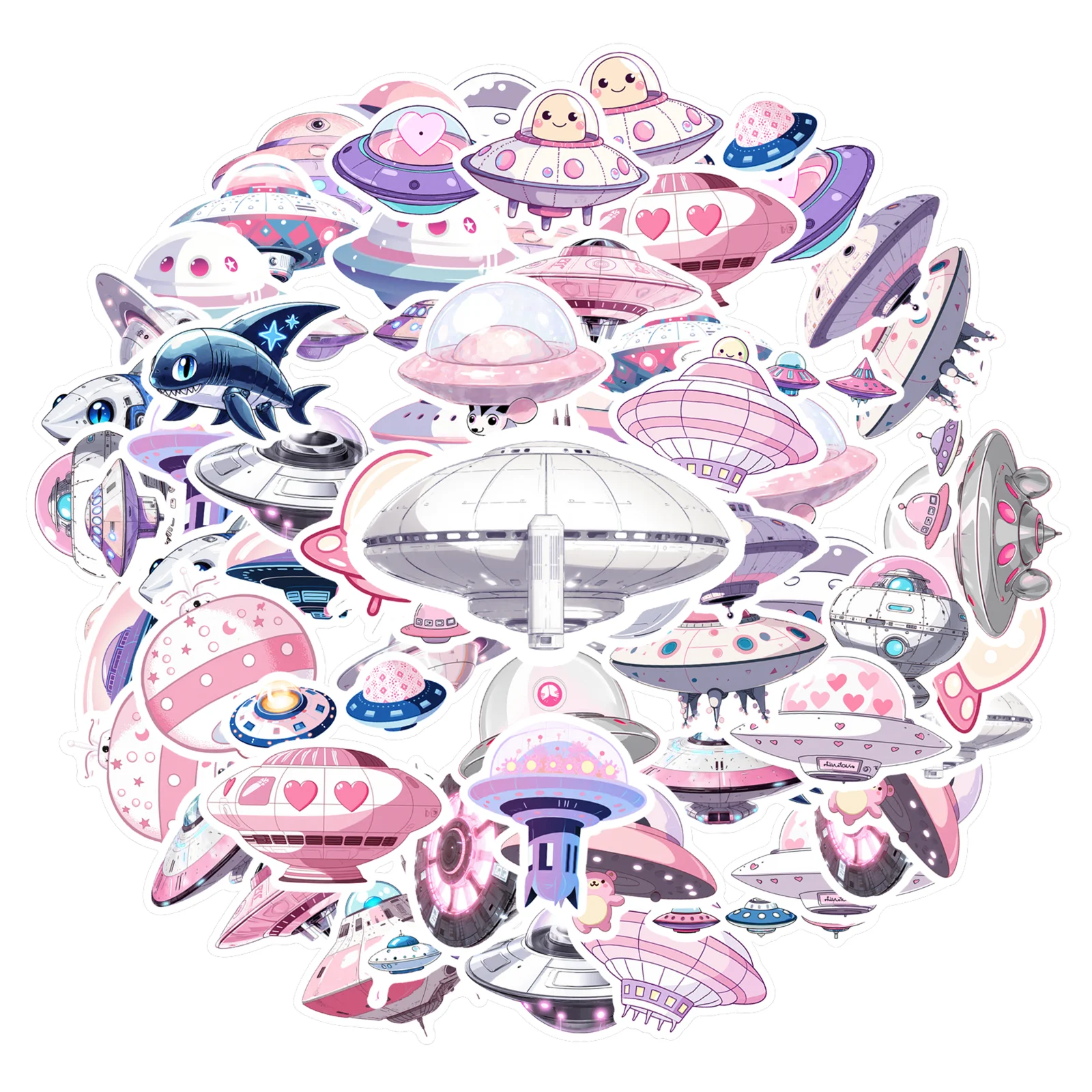 35pcs Cartoon UFO Stickers Cute Alien Teacher Reward Stickers DIY Stickers For Guitar Laptop Helmet Skateboard Suitcase Fridge