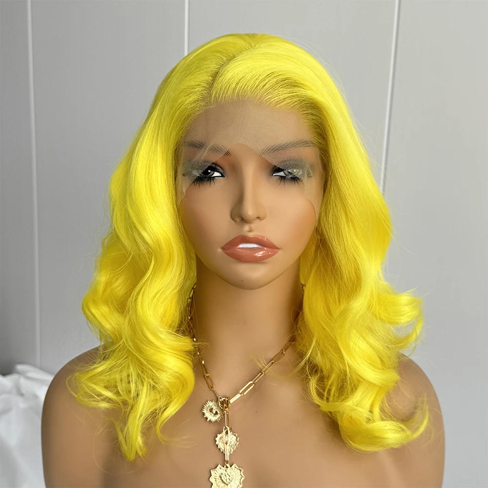 

Yellow Bob Wig Synthetic Lace Front Wigs for Women Short Lace Wig Deep Wave Wig Short Wave Lace Wig Daily Use Yellow Wig Cosplay