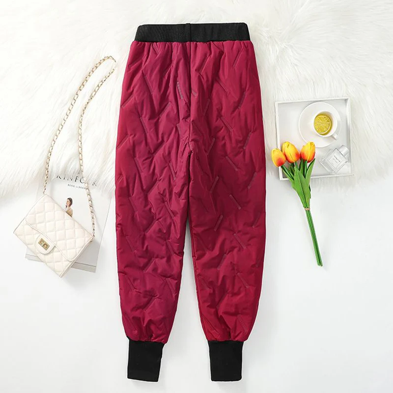 Snow Wear Down Cotton Joggers Pants Womens Winter Warm Baggy Harem Pantalones Casual High Waist Thicken Ankle Length Sweatpants