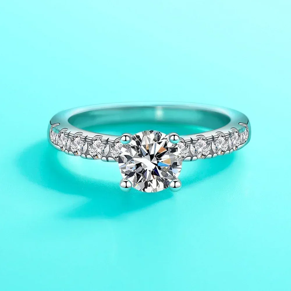 

Gazing Jewelry 925 Silver Certified Moissanite Four Prong Ring Women's Wedding Timeless Jewelry